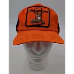 Vintage Snap-On The Big One Blaze Orange Hunting Hat Ear Flaps Cap USA